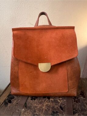 Moda Luxe Rust Suede & Leather Backpack with Gold Clasp